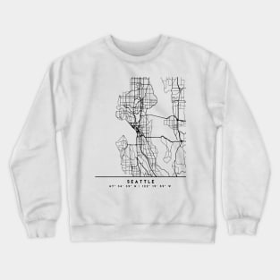 SEATTLE WASHINGTON BLACK CITY STREET MAP ART Crewneck Sweatshirt